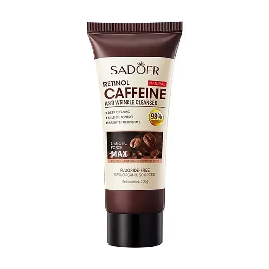 Антивікова пінка для вмивання Sadoer Retinol Caffeine Anti-Wrinkle Cleanser від темних плям та набряків, з кофеїном та ретинолом, 100 г