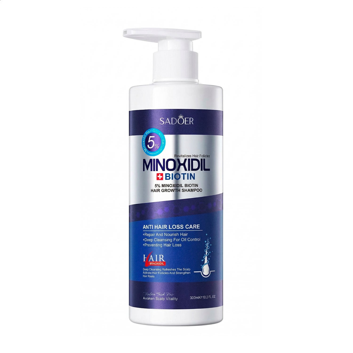 Шампунь Sadoer 5% Minoxidil Biotin Hair Growth Shampoo для росту волосся, 300 мл