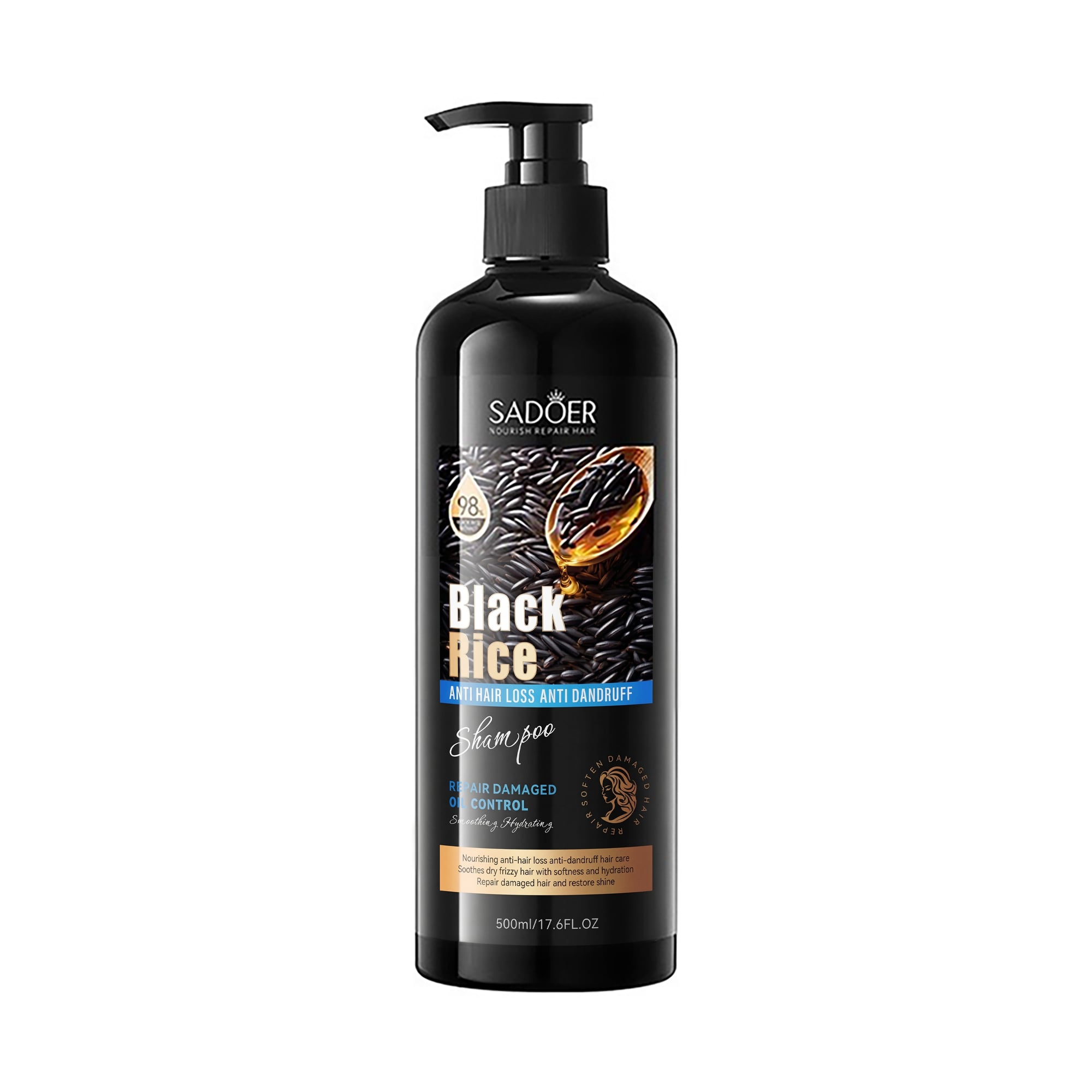 Шампунь Sadoer Black Rice Anti-Hair Loss Anti-Dandruff Shampoo проти випадіння волосся та лупи, 500 мл